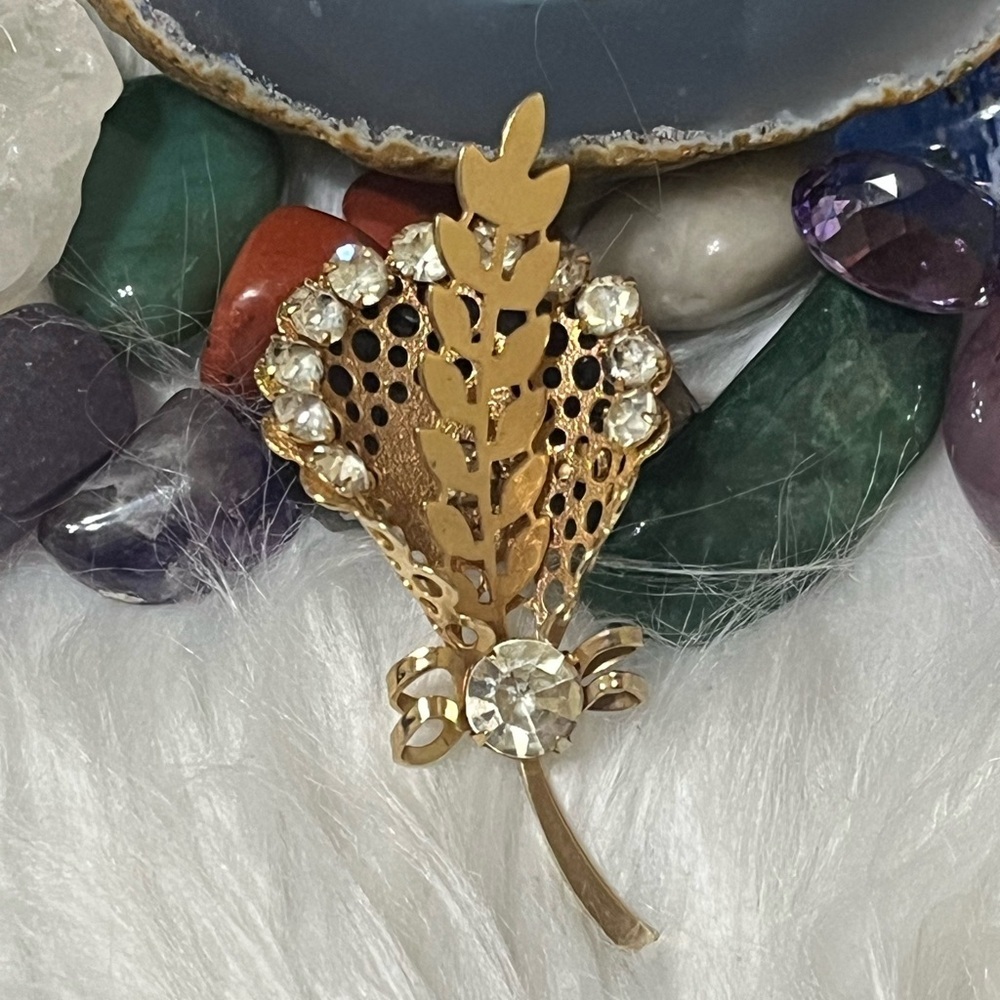 Vintage Curved Rhinestone Brooch